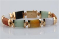 14k Yellow Gold and Multicolored Jade Bracelet