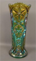 9 7/8” Tall M’burg Ohio Star Flared Vase – Green