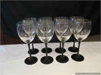 Set of 8 Black Stemmed Wine Glasses