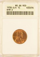 1938-S Lincoln Cent With Re-Punched Mint Mark.