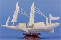 Vintage Carved Ivory Asian Junk Sailing Ship