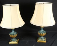 PAIR OF PAINTED CAST RESIN URN SHAPED LAMPS