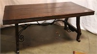 COUNTRY FRENCH HAND HEWN ELM TRESTLE TABLE