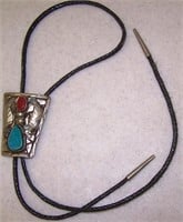 NICE STERLING AND TURQUOISE BOLO TIE