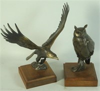 BRONZE EAGLE & OWL SCULPTURE