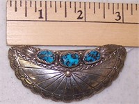 LARGE TURQUOISE AND STERLING ARTIST SIGNED BROACH