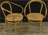 PAIR OF 1970's BENT BAMBOO ARMCHAIRS WITH CANE
