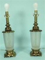 PAIR OF LALIQUE STYLE FROSTED GLASS LAMPS