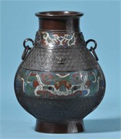 ANTIQUE BRONZE CLOISONNE CHINESE VASE