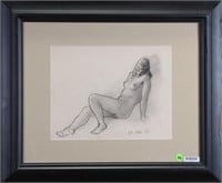 Unclearly Signed 10.5x13.5 Graphite Reclining Nude