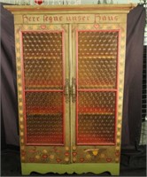 ANTIQUE GERMAN CABINET WITH STAINED GLASS DOORS