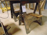 (2) pair of plastic sawhorses and wood shop table