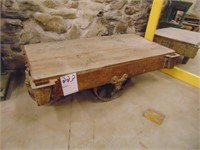 Early wooden Warehouse dolly with iron wheels