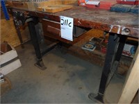 Early Carpenters workbench with metal legs