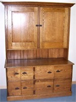 RARE CUSTOM OAK BAKER'S CABINET - MAKER SIGNED AND