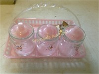 Pink Baby canister set w/tray & diaper pins