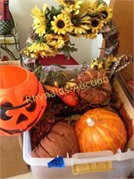 #2 tub full of fall items, wreathes, gords, pumpkn