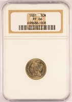 Gem Proof 1881 Three Cent Nickel.