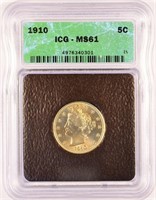 Mint State 1910 Liberty Nickel.