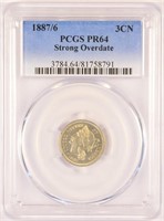 1887/6 Proof Overdate Three Cent Nickel.