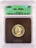 Glittering Proof 1890 Liberty Nickel.