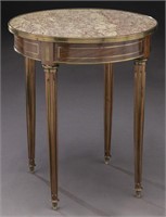 Louis XVI style round table with inlaid marble top