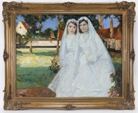 François Charles Baude "First Communion" oil on