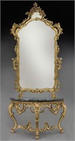 Italian gilt carved marble top console and mirror,