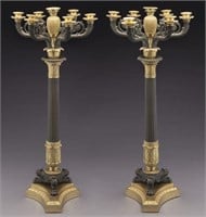 Pr. 19th C. patinated and gilt bronze candelabra
