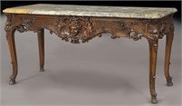 Carved console with Brèche d'Alep marble top,