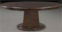 Large walnut parquetry inlaid pedestal table