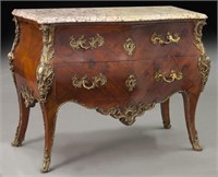 Louis XV style marquetry marble top commode,