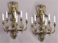 Pr. Empire style dore bronze 6-light sconces,