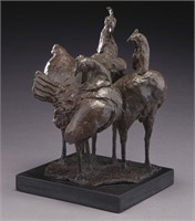 Richard Cowdy bronze depicting a rooster and hen