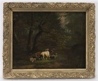 G. De Voghel "Hirte mit Vieh in Waldlandschaft