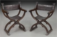 Pr. 19th C. Spanish embossed leather armchairs,