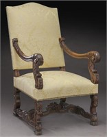 French finely carved walnut armchair,