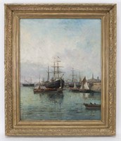 19th C. French oil on canvas depicting sailing