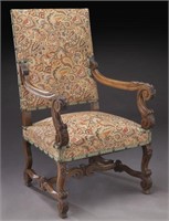 French carved walnut armchair,