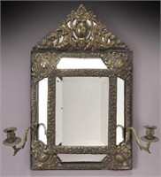 Continental embossed metal and wood frame mirror,