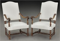 Pr. French carved armchairs,