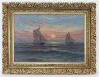 Romain Steppe "Untitled (Ships at sunset)" oil on