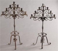 Pr. Italian antique iron 7-light candelabra,