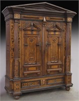 Late 17th C. Alsacienne walnut inlaid armoire,