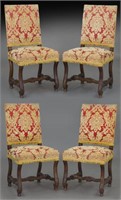 Set (4) French walnut upholstered side chairs,