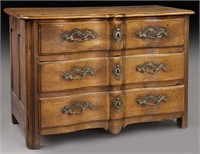 18th C. French walnut 3-drawer commode