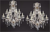 Pr. French 12-light crystal chandeliers,