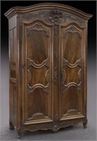 Early Lyonnaise carved walnut 2-door armoire,