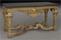 Napoleon III gilt carved marble top console table