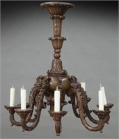 Carved walnut 8-light chandelier,